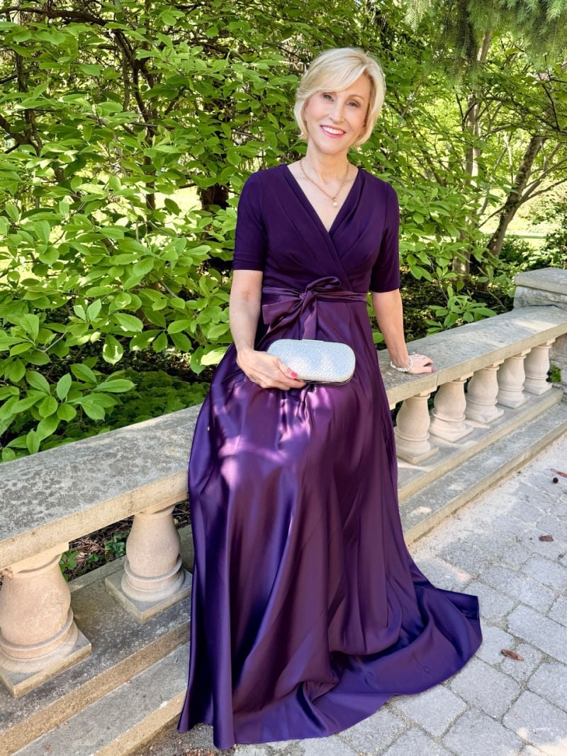 Deep purple satin wrap maxi dress — Dress for Wedding Guest