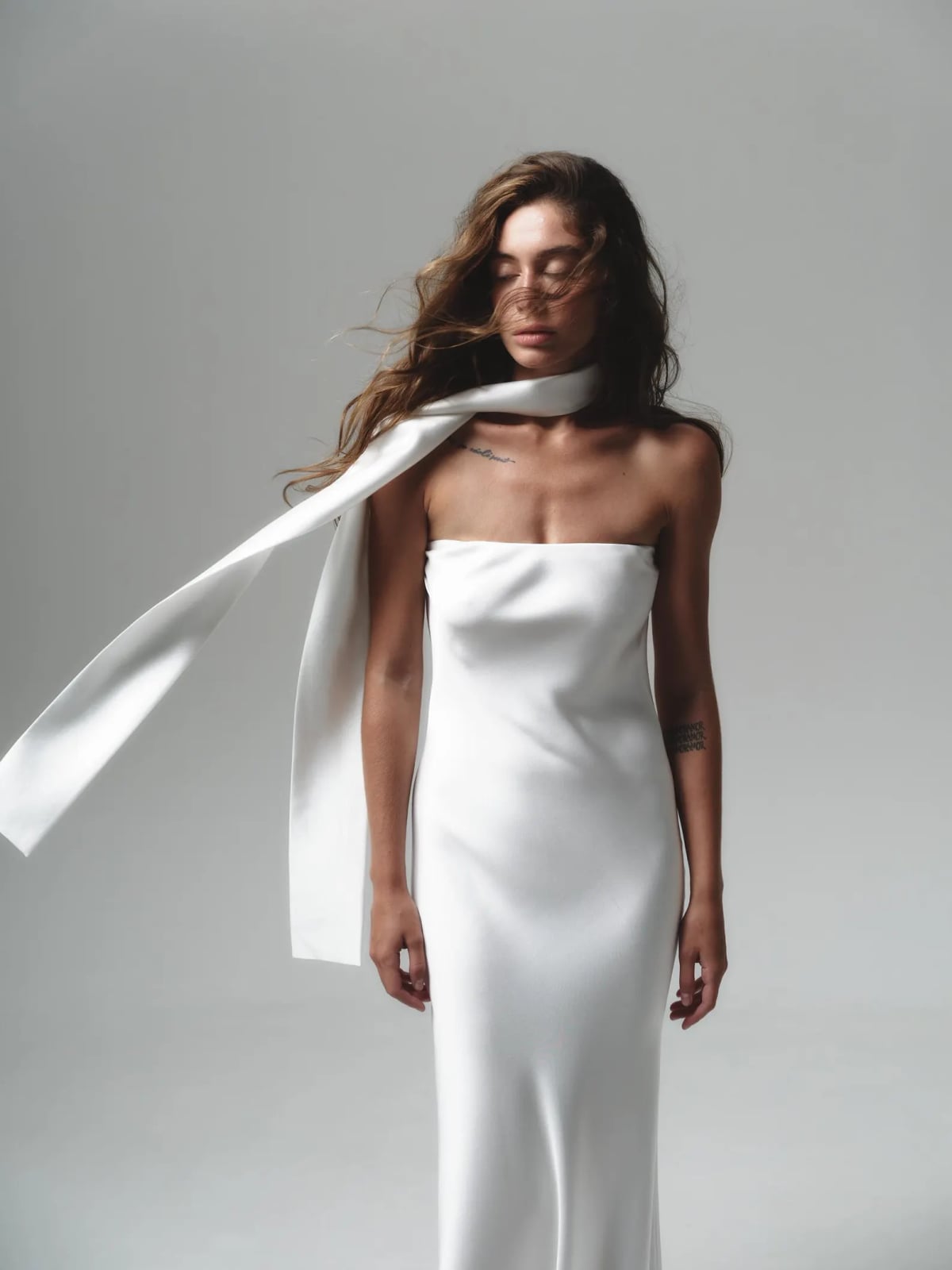 White Strapless Dress With Flowing Georgette Scarf — Dress with Scarf
