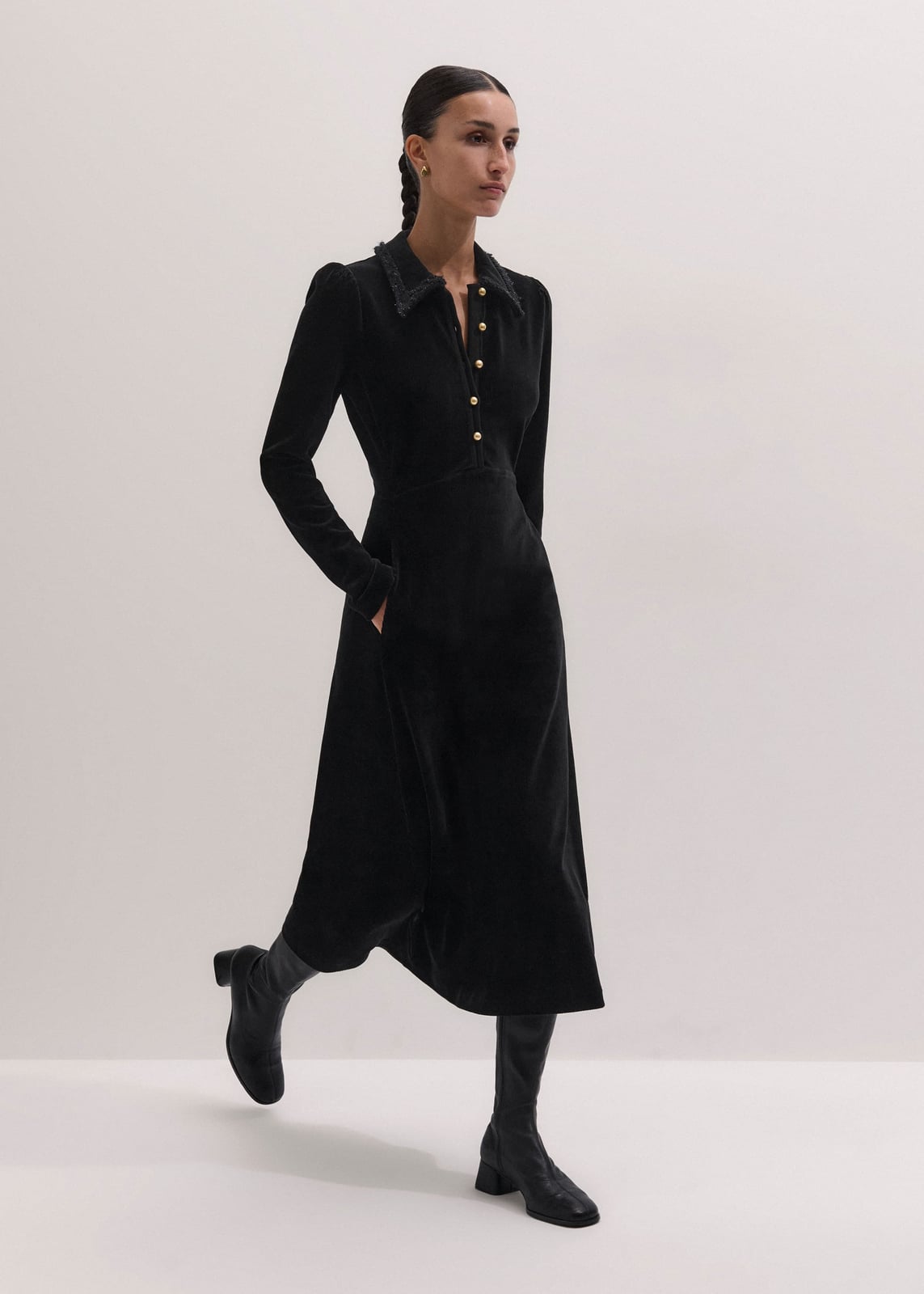 Black velvet long sleeve collared dress — Dresses to Wear
