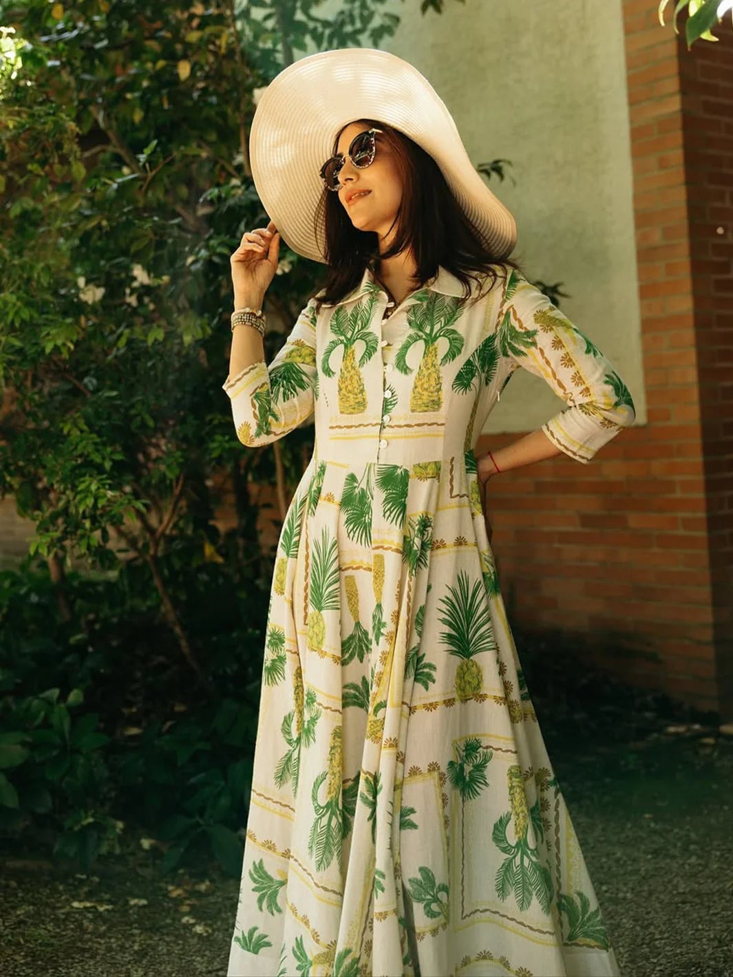 White collared dress with green and yellow pineapple print — Dresses to Wear
