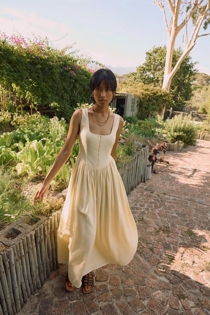 Pale yellow empire waist midi dress for casual days — Dresses to Wear