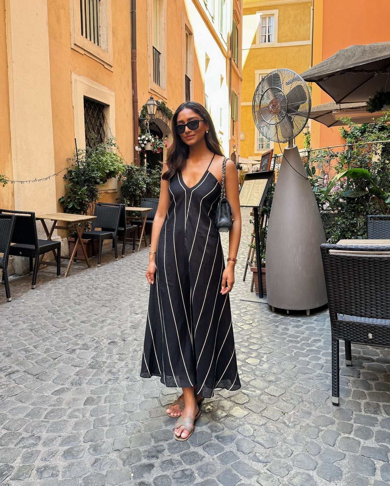 A-line midi dress with black and white stripes — Dresses to Wear