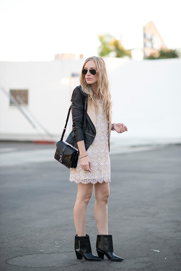 Leather Jacket Over Lace Dress Leather Jacket Over Lace Dress — Edgy Outfits
