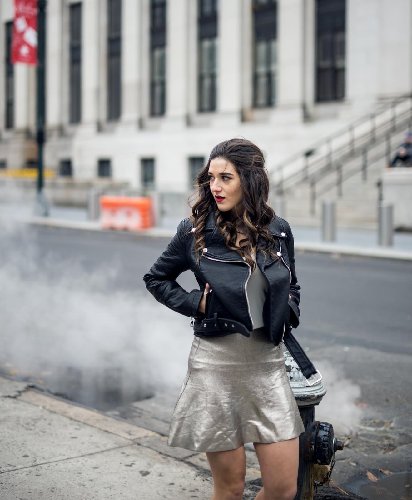 Leather Jacket With Metallic Mini Skirt Leather Jacket With Metallic Mini Skirt — Edgy Outfits