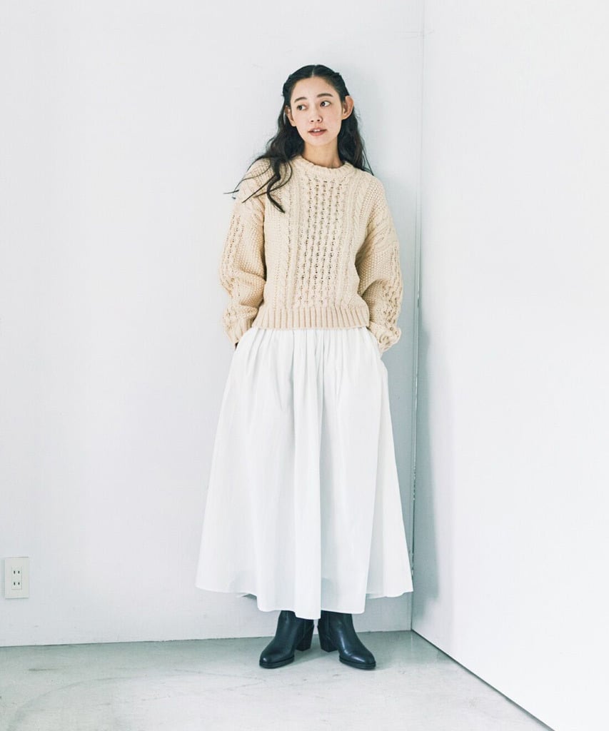 Cream Chunky Knit Sweater with Cotton Maxi Skirt Cream Chunky Knit Sweater with Cotton Maxi Skirt — Elegant Feminine Outfits