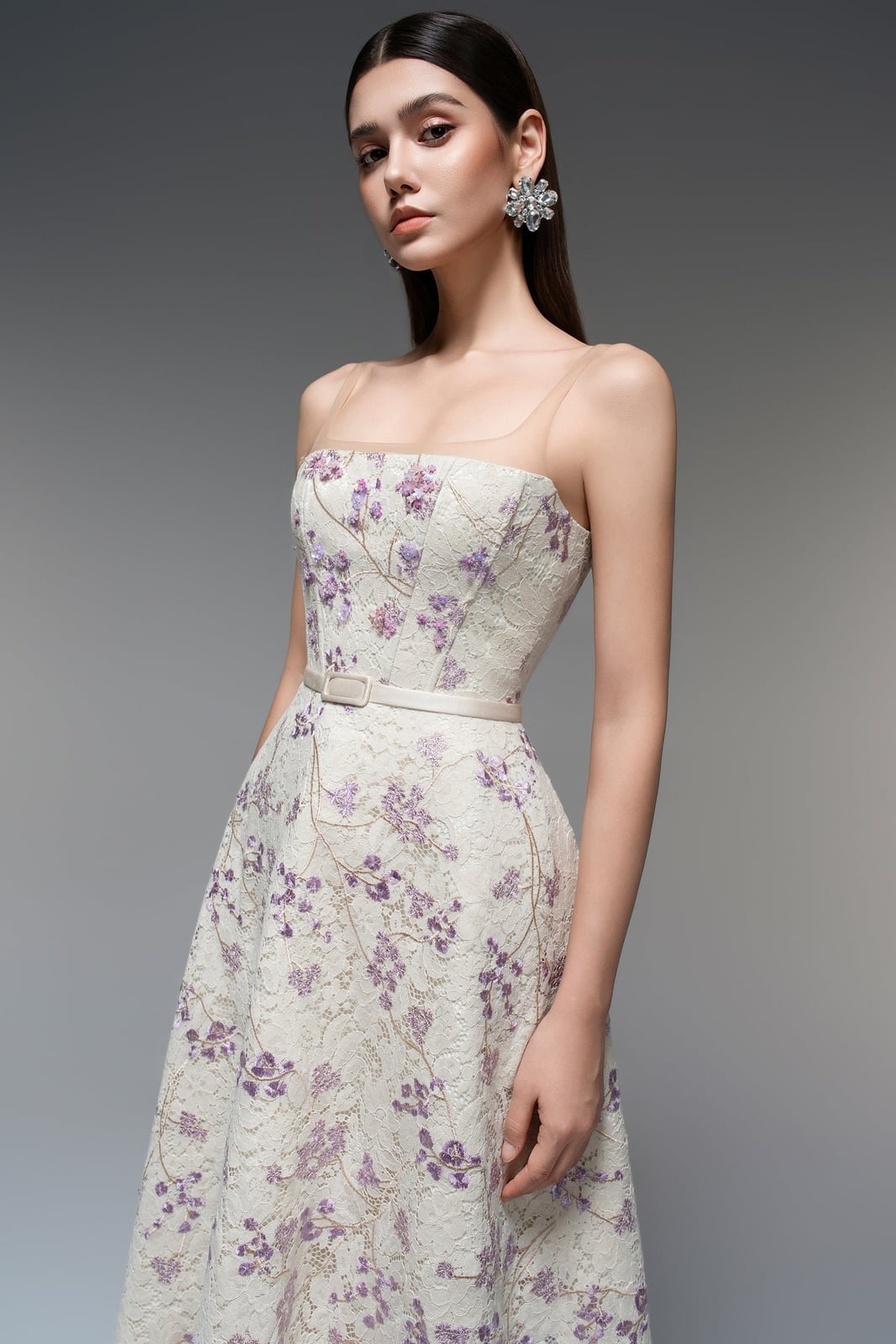 Ivory Lace Corset Dress with Purple Overlay Ivory Lace Corset Dress with Purple Overlay — Elegant Feminine Outfits