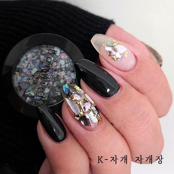 Long Coffin Black With Gold Foil And 3D Flowers Long Coffin Black With Gold Foil And 3D Flowers — Elegant Korean Nail Art
