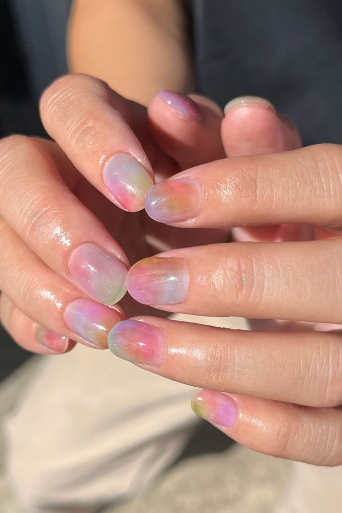 Short Oval Pastel Jelly Watercolor Nails Short Oval Pastel Jelly Watercolor Nails — Elegant Korean Nail Art
