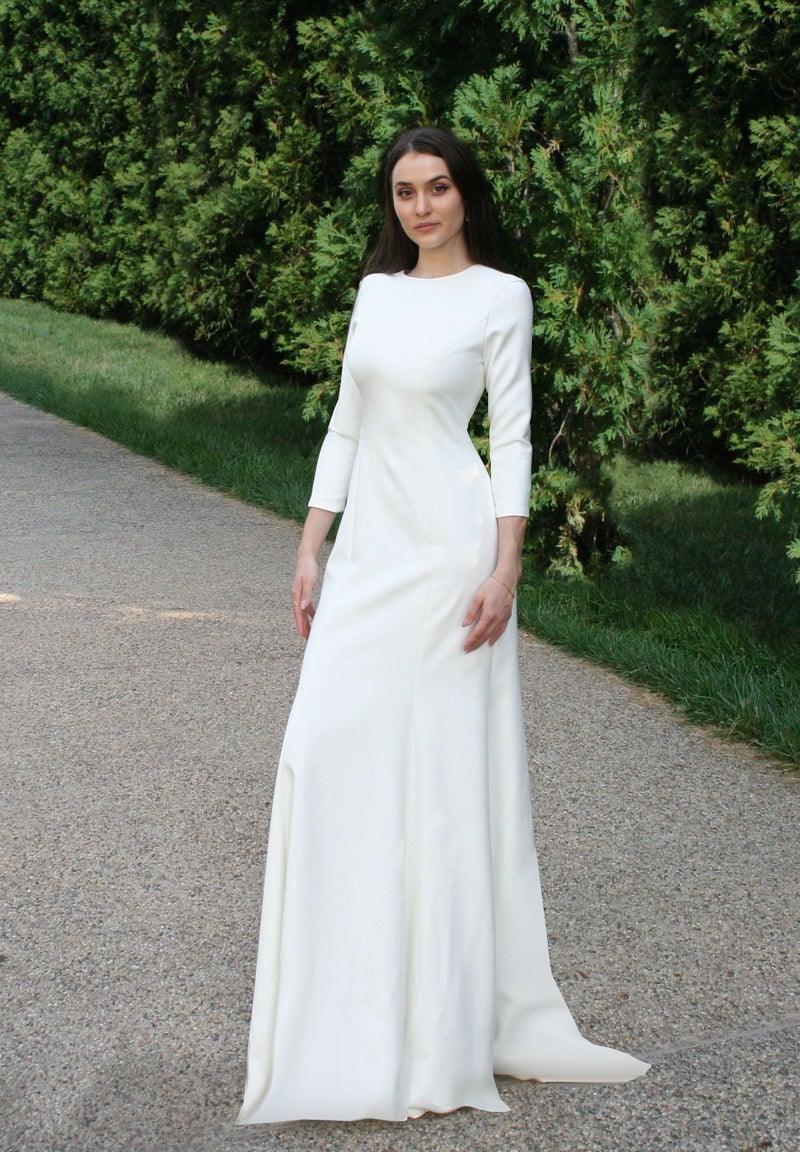 White Tailored Floor-Length Gown — Elegant Modest Dresses