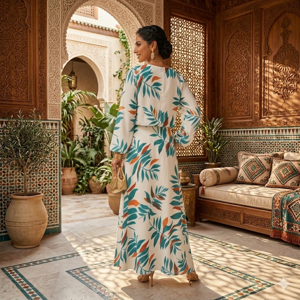 Botanical Print Maxi Dress For Day To Evening — Elegant Modest Dresses
