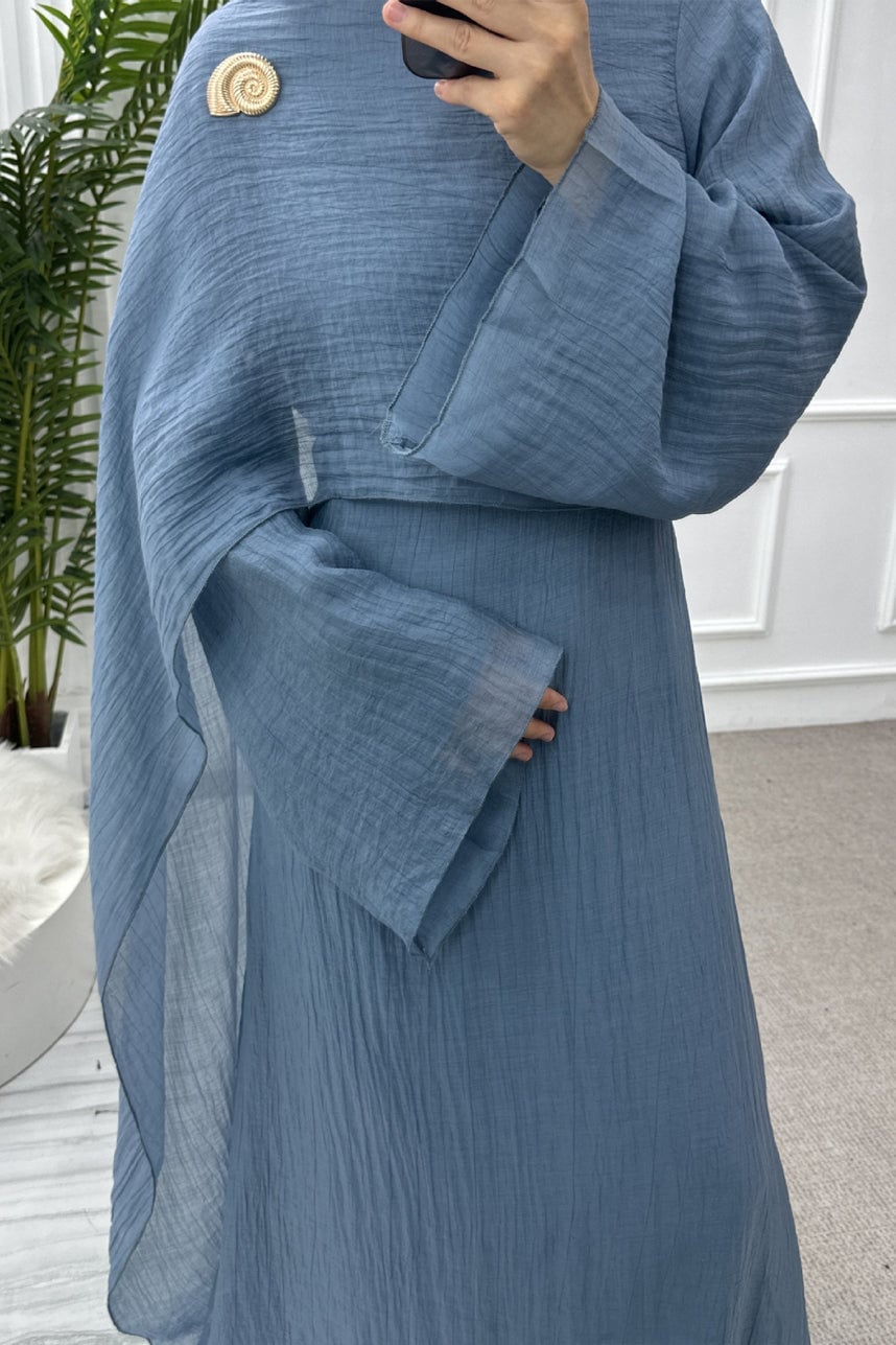 Blue Crinkled Double Layer Dress — Elegant Modest Dresses