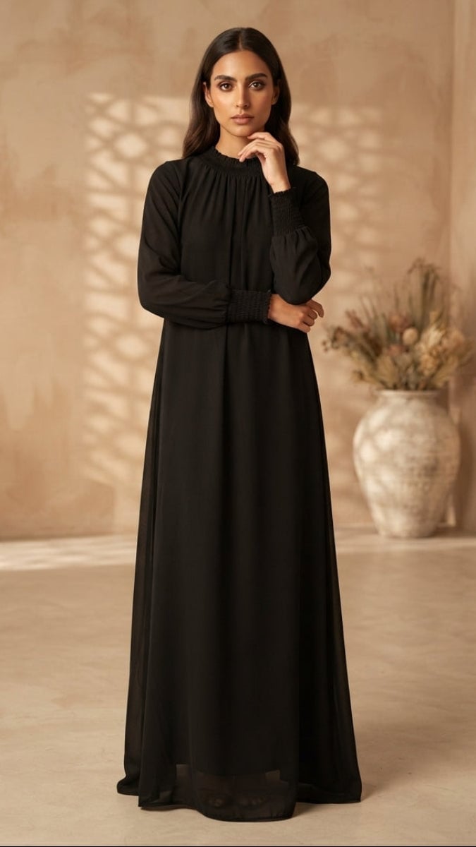 Black Chiffon A-Line Maxi Dress — Elegant Modest Dresses