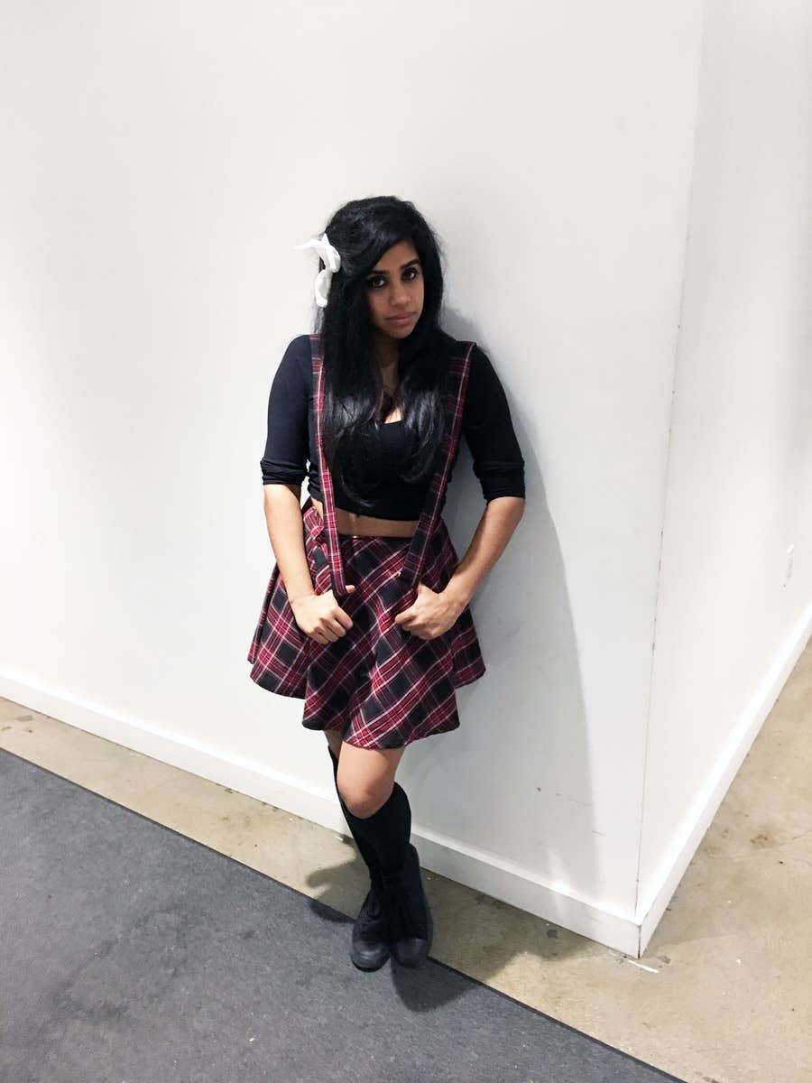 Plaid Pinafore Dress With Crop Top And Knee Socks, Black Lace-Up Shoes — Emo Style
