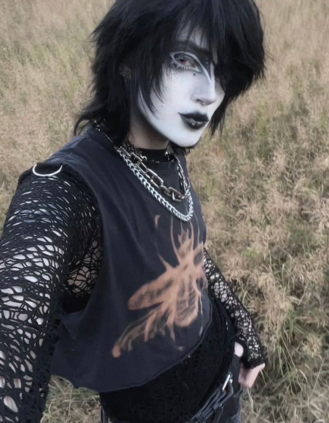 Mesh Top Under Graphic Tank With Silver Chains — Emo Style