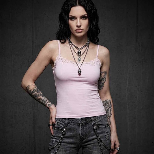 Lace Camisole With Distressed Jeans And Skull Necklaces — Emo Style