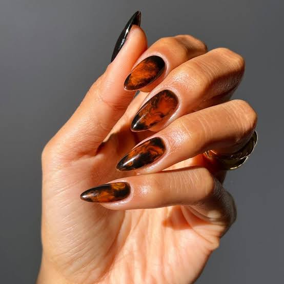 Long Almond Tortoise Shell Nails — Gel Nails Colors