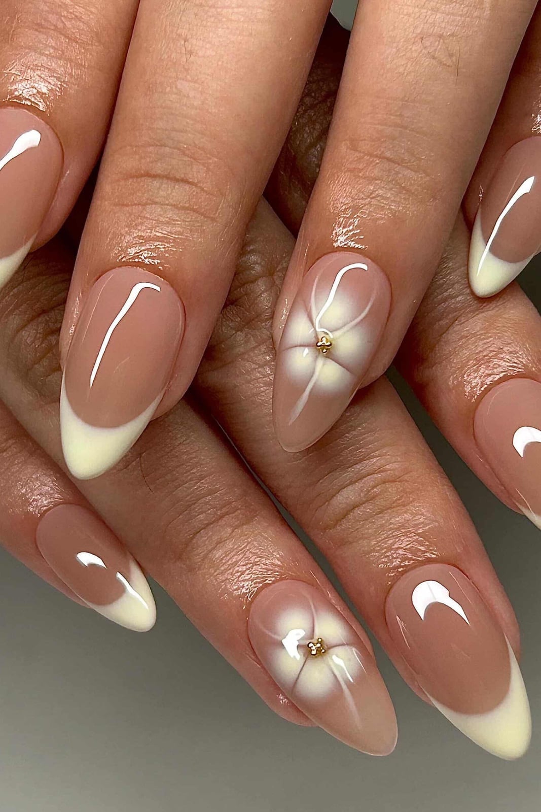 Medium Almond 3D Floral French Nails — Gel Nails Colors