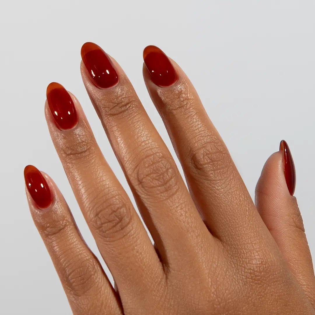 Medium Oval Deep Red Amber Jelly Nails — Gel Nails Colors
