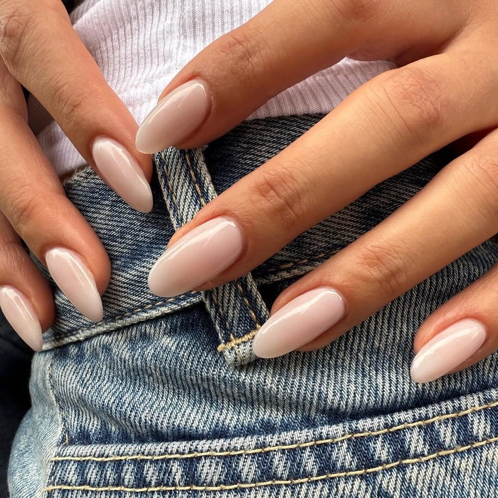 Short Almond Sheer Milky Pink Nails — Gel Nails Colors