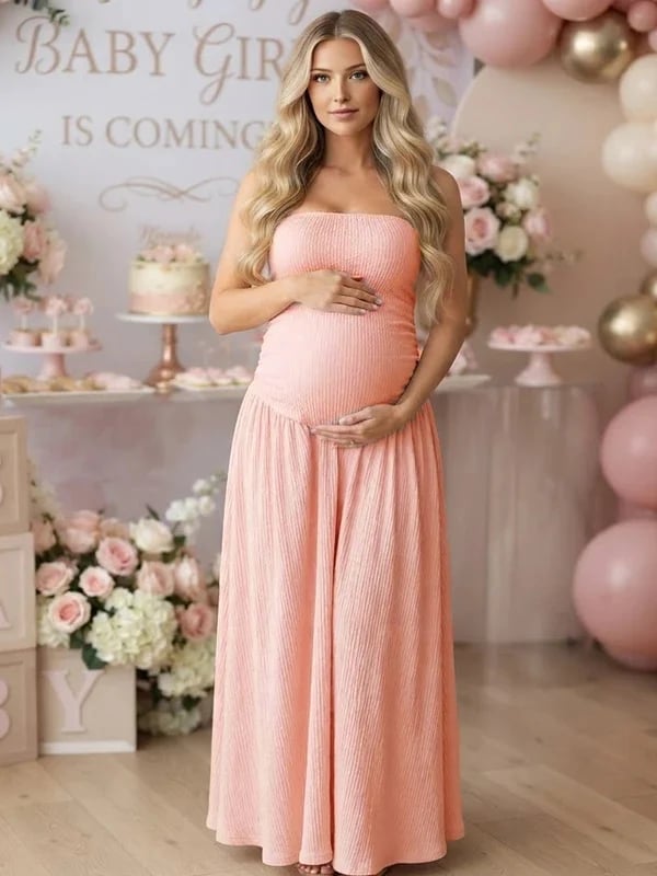 Peach Ribbed Knit Strapless Jumpsuit — Gender Reveal Outfits