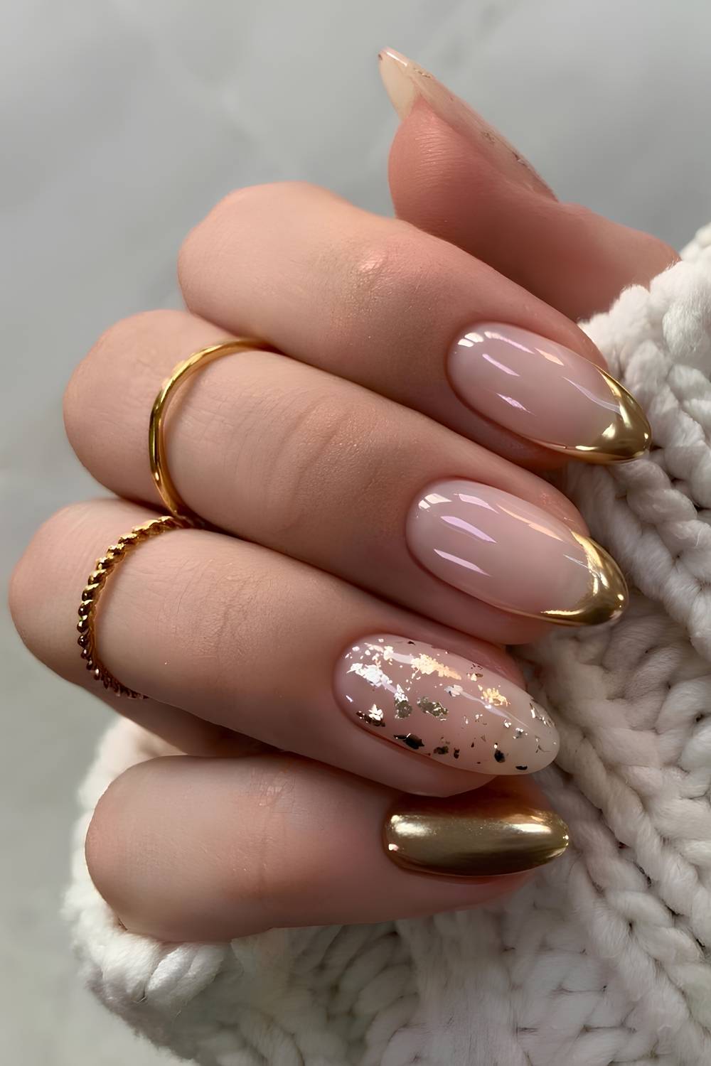 Medium Almond Gold Chrome French Tips — Gold Chrome Nails