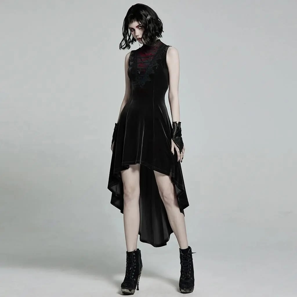 Black velvet high-low dress with chiffon skirt — Gothic Style