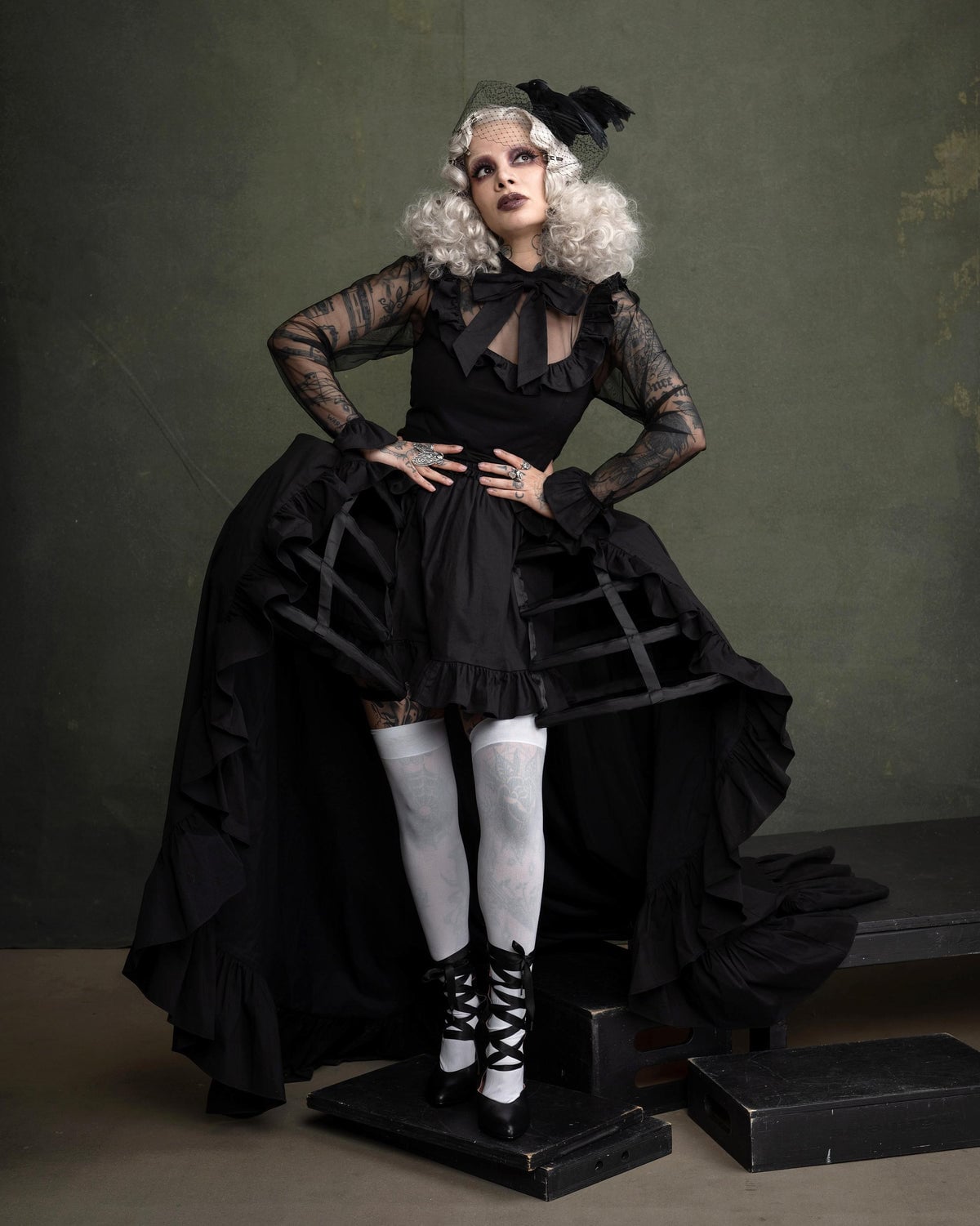 Ruffled black mini dress with corset detail — Gothic Style