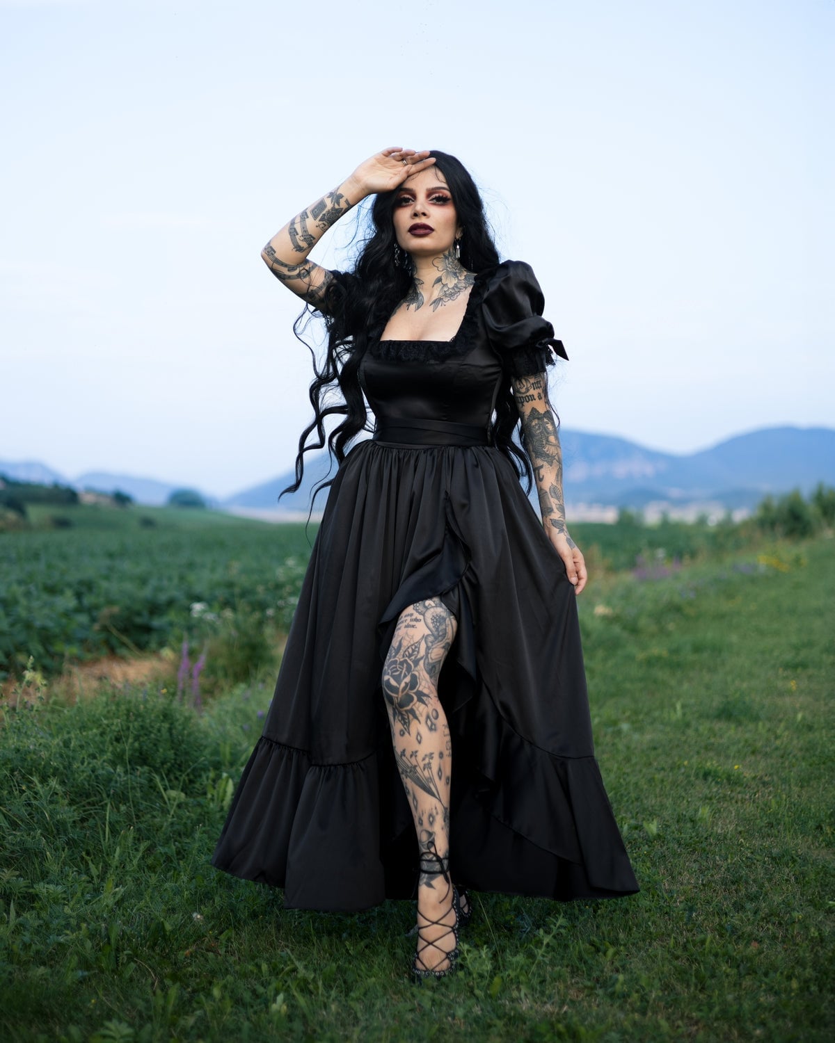 Black gothic dress with voluminous puffy sleeves, Everyday Version — Gothic Style