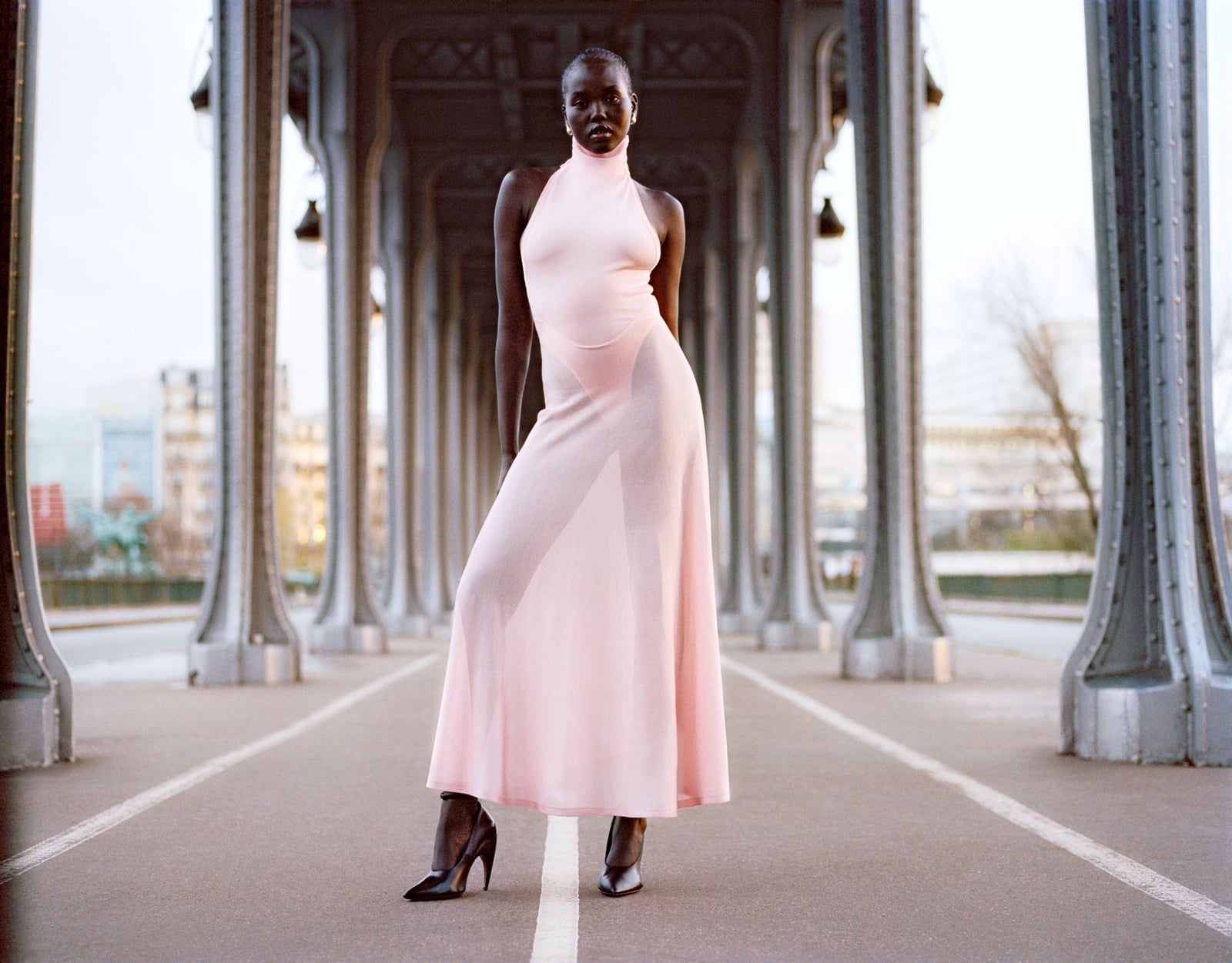 Pale pink flowy column maxi dress — Gowns Dresses