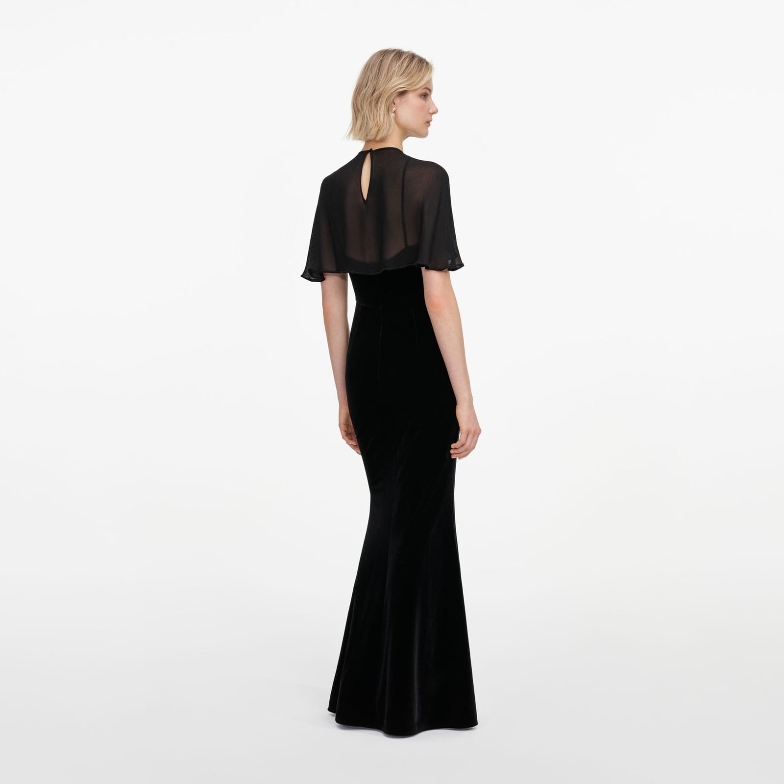 Green midi dress with sheer polka dot sleeves — Gowns Dresses