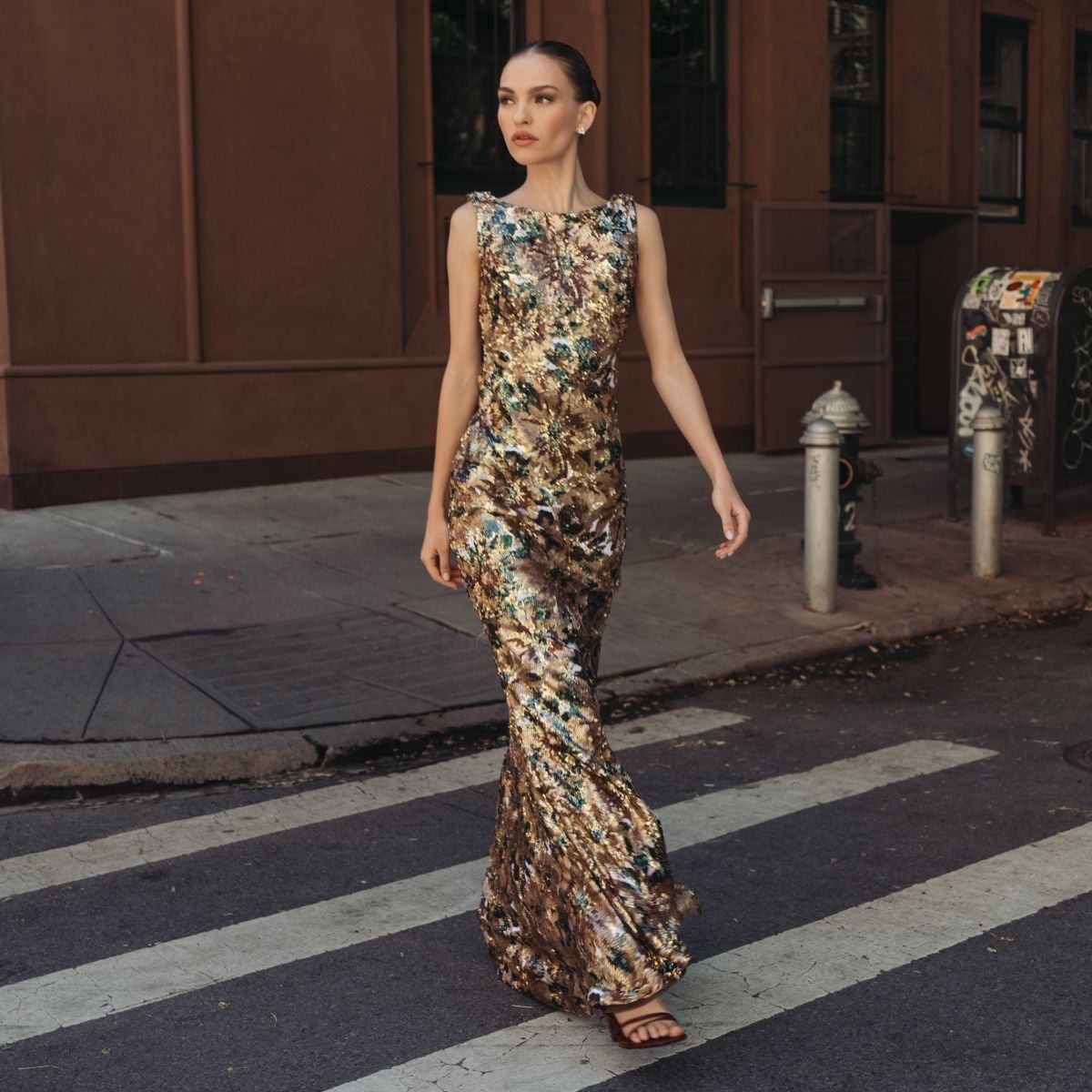 Gold brown green metallic textured gown — Gowns Dresses
