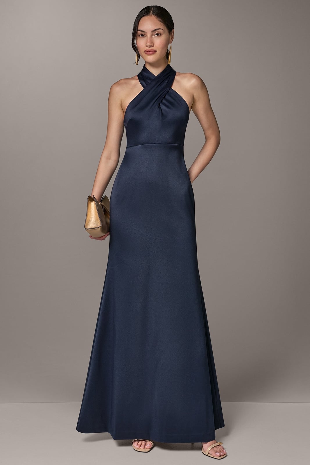 Navy satin halter neck gown — Gowns Dresses