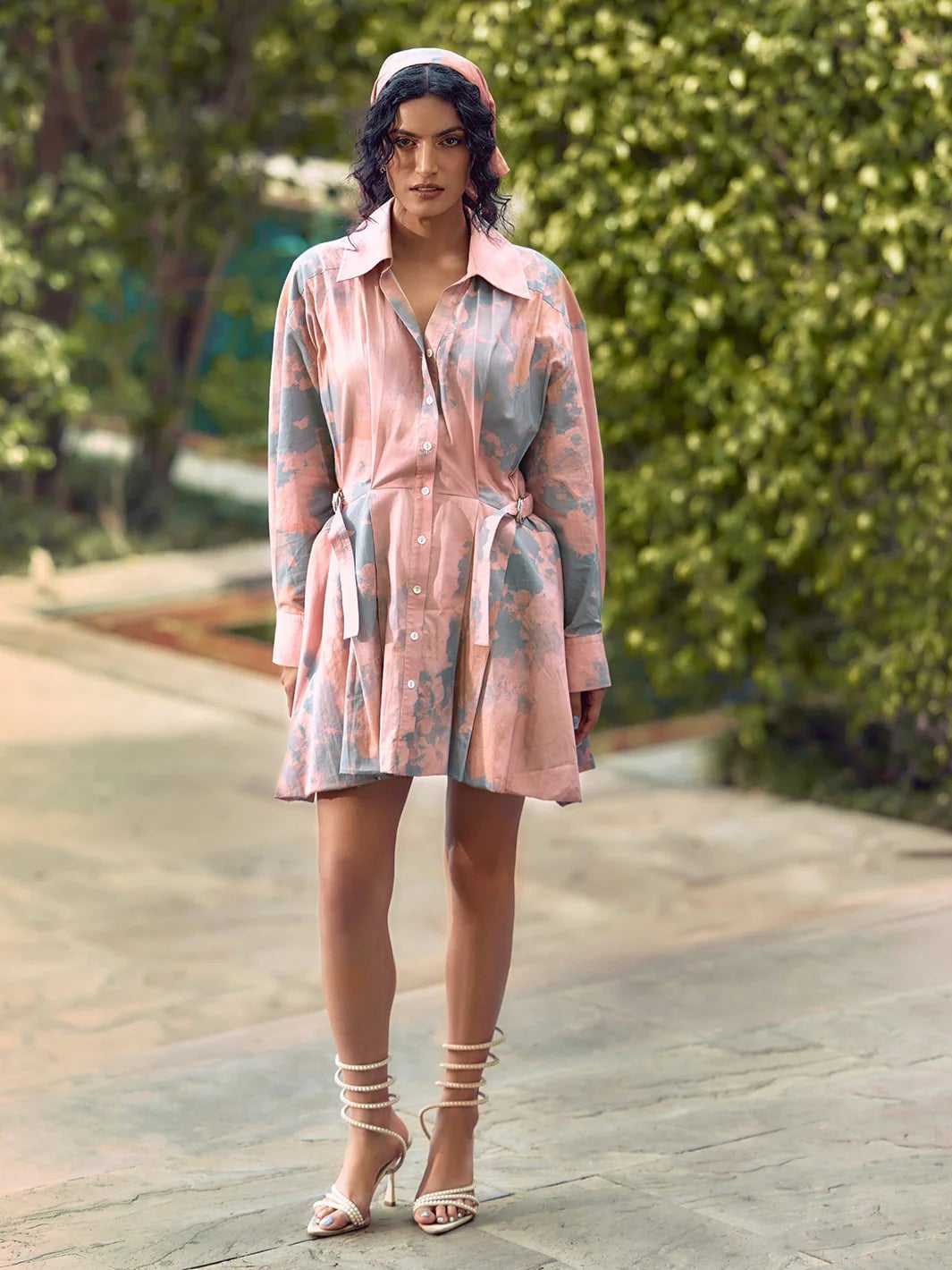 Pink and gray tie-dye shirt dress — Gowns Dresses