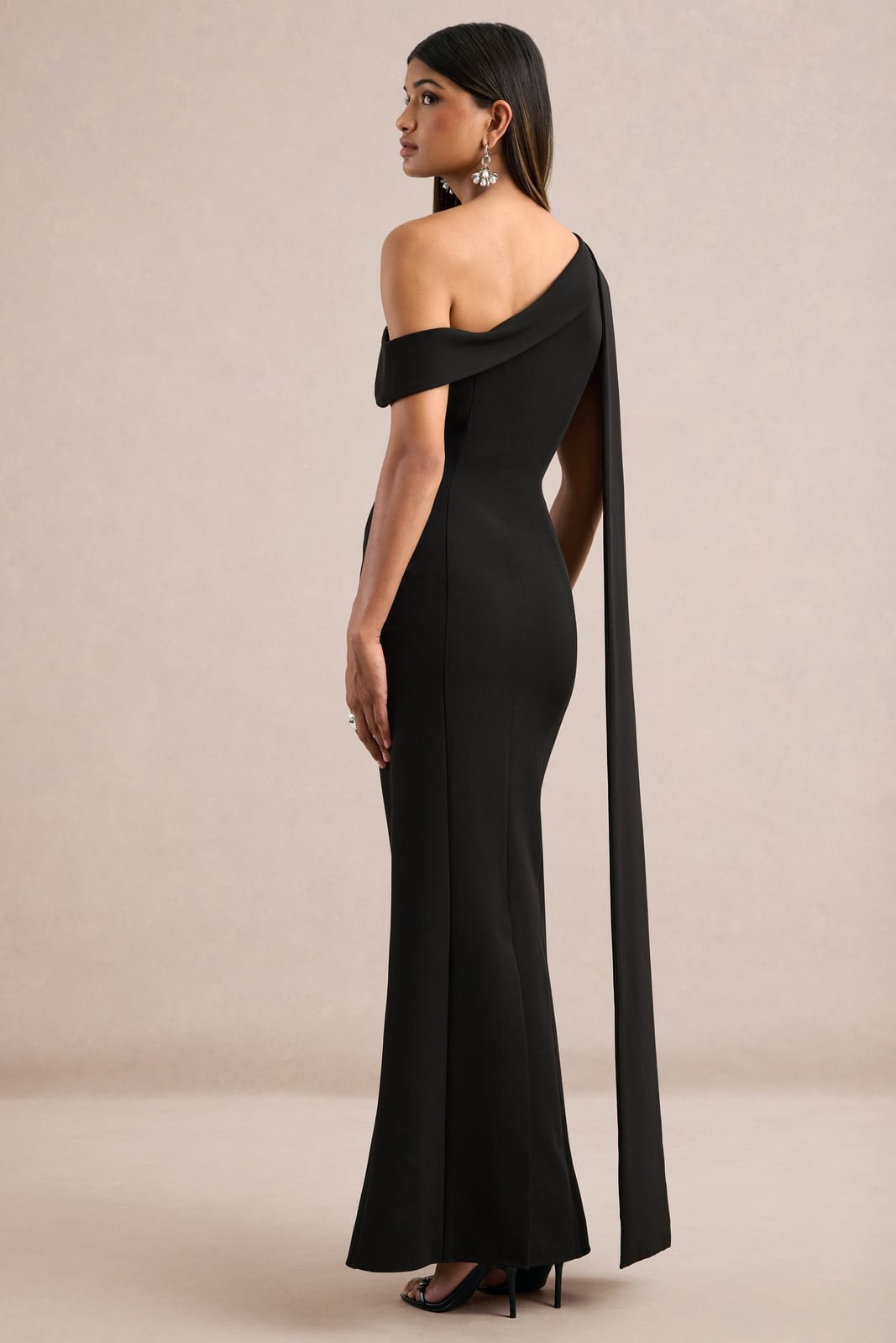 Black crepe one-shoulder gown with drape — Gowns Dresses