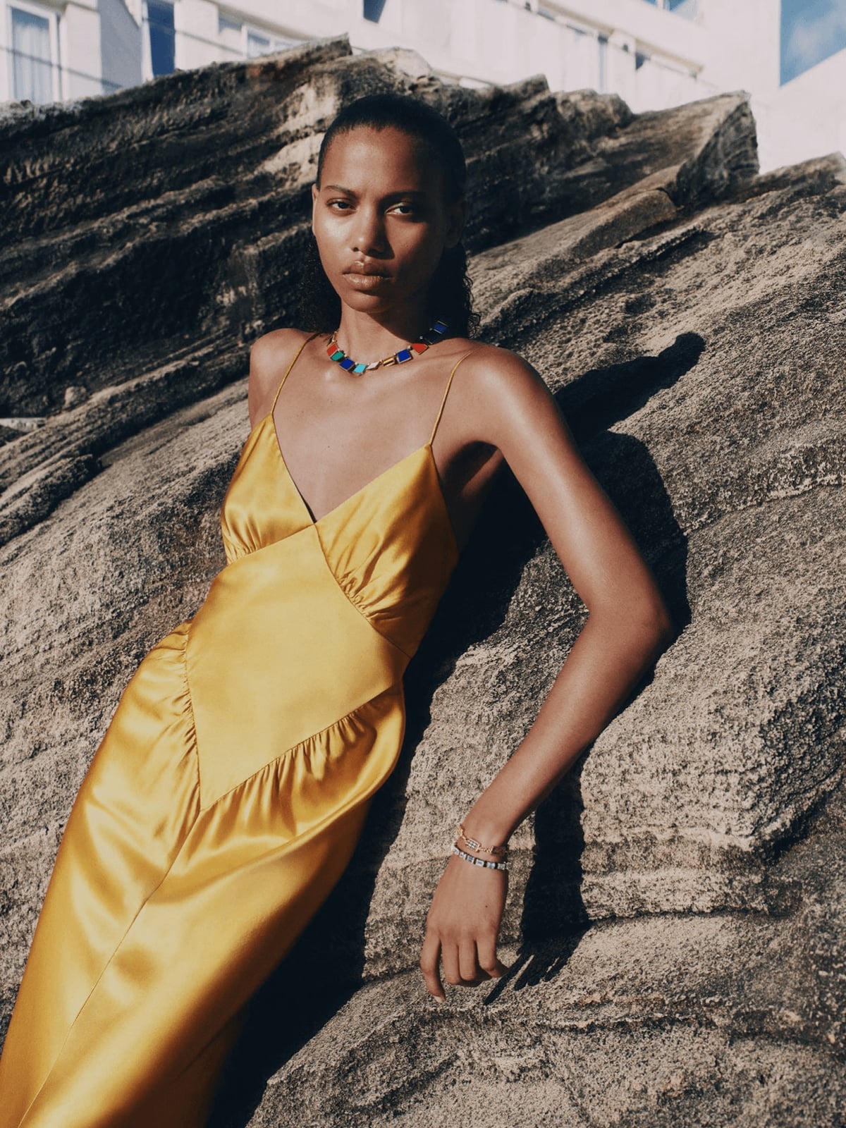 Vibrant yellow satin slip dress bias cut — Gowns Dresses