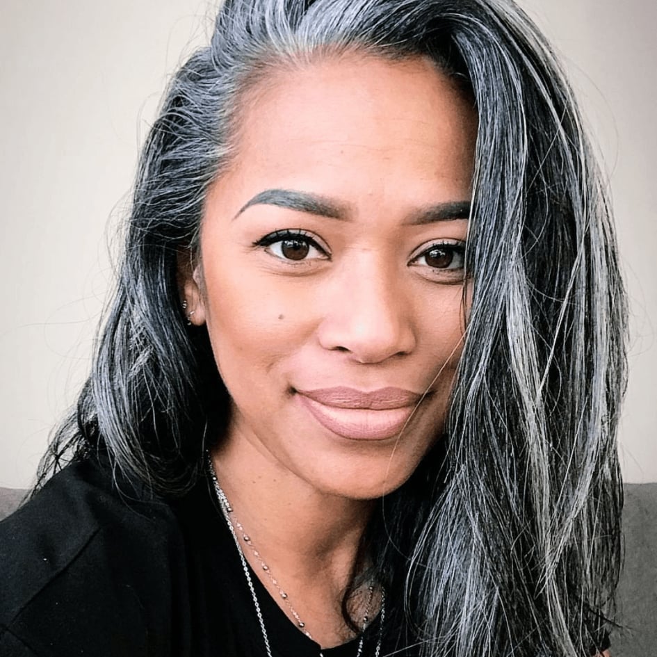 Mid-Back Length With Natural Gray Dark Gray Blend, Long Layers — Gray Blending