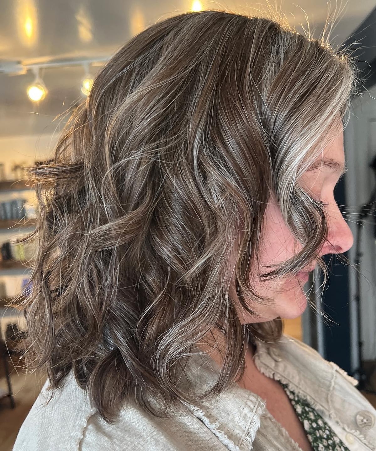 Collarbone Lob With Natural Gray Silver Blend — Gray Blending