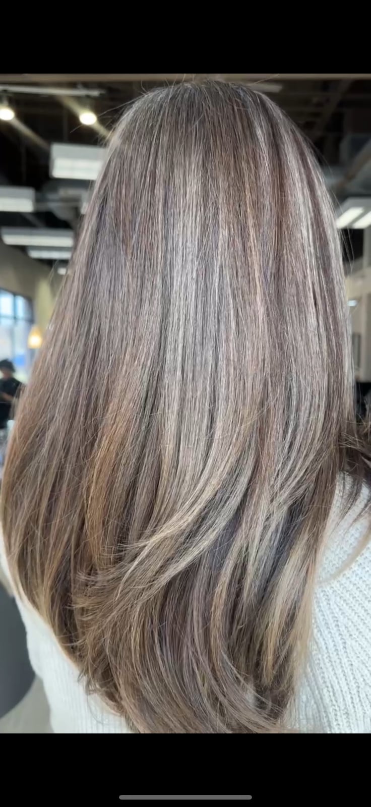 Mid-Back Length Straight Hair With Layers — Gray Blending