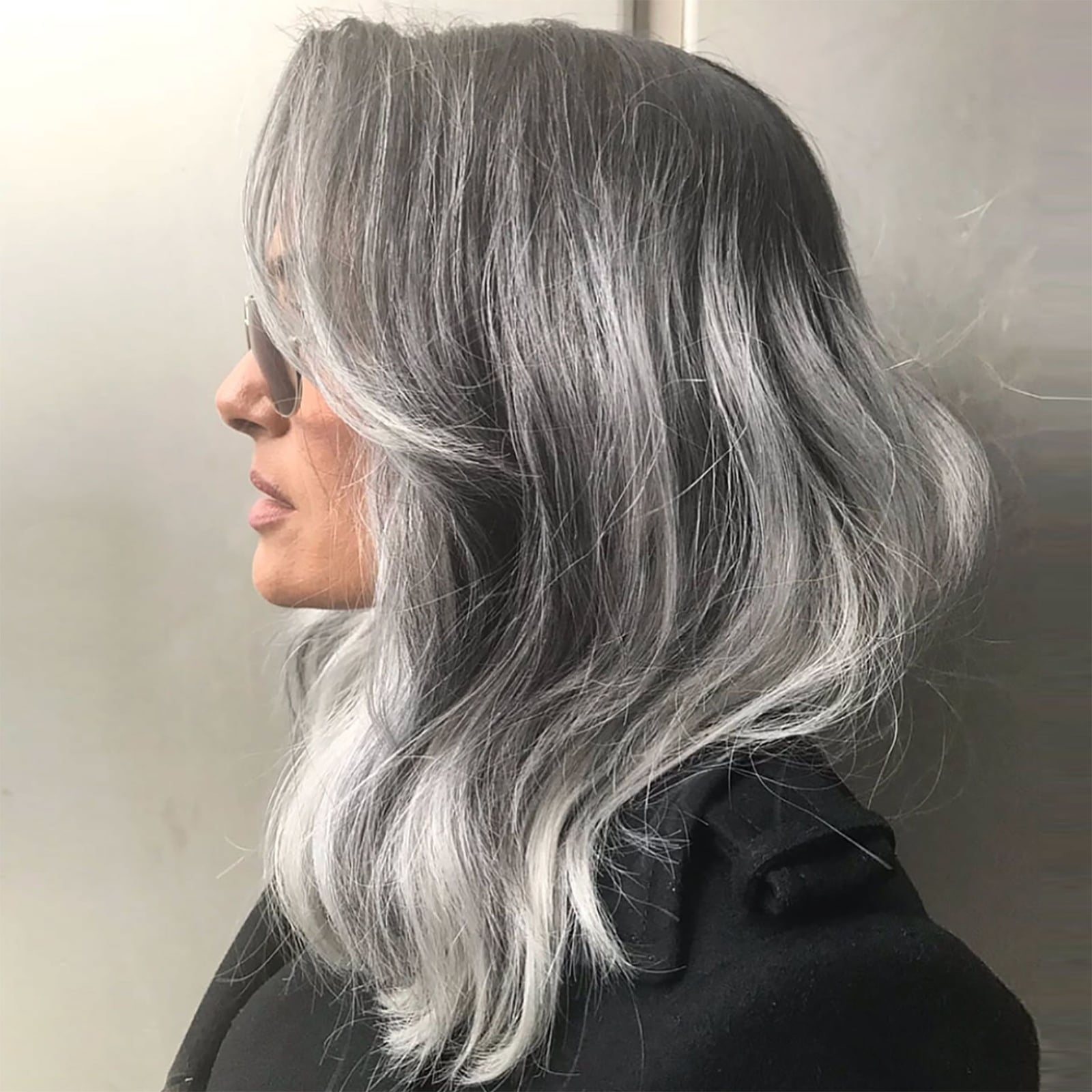 Chin Length Bob With Striking Gray Blend — Gray Blending