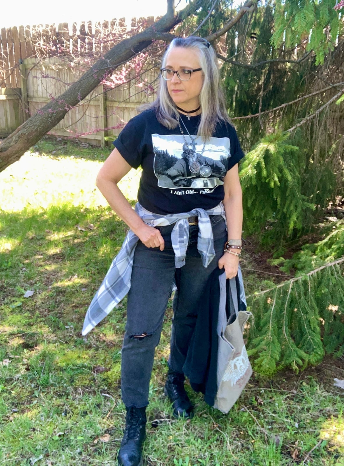 Graphic T-Shirt with Flannel Tied at Waist — Grunge Style