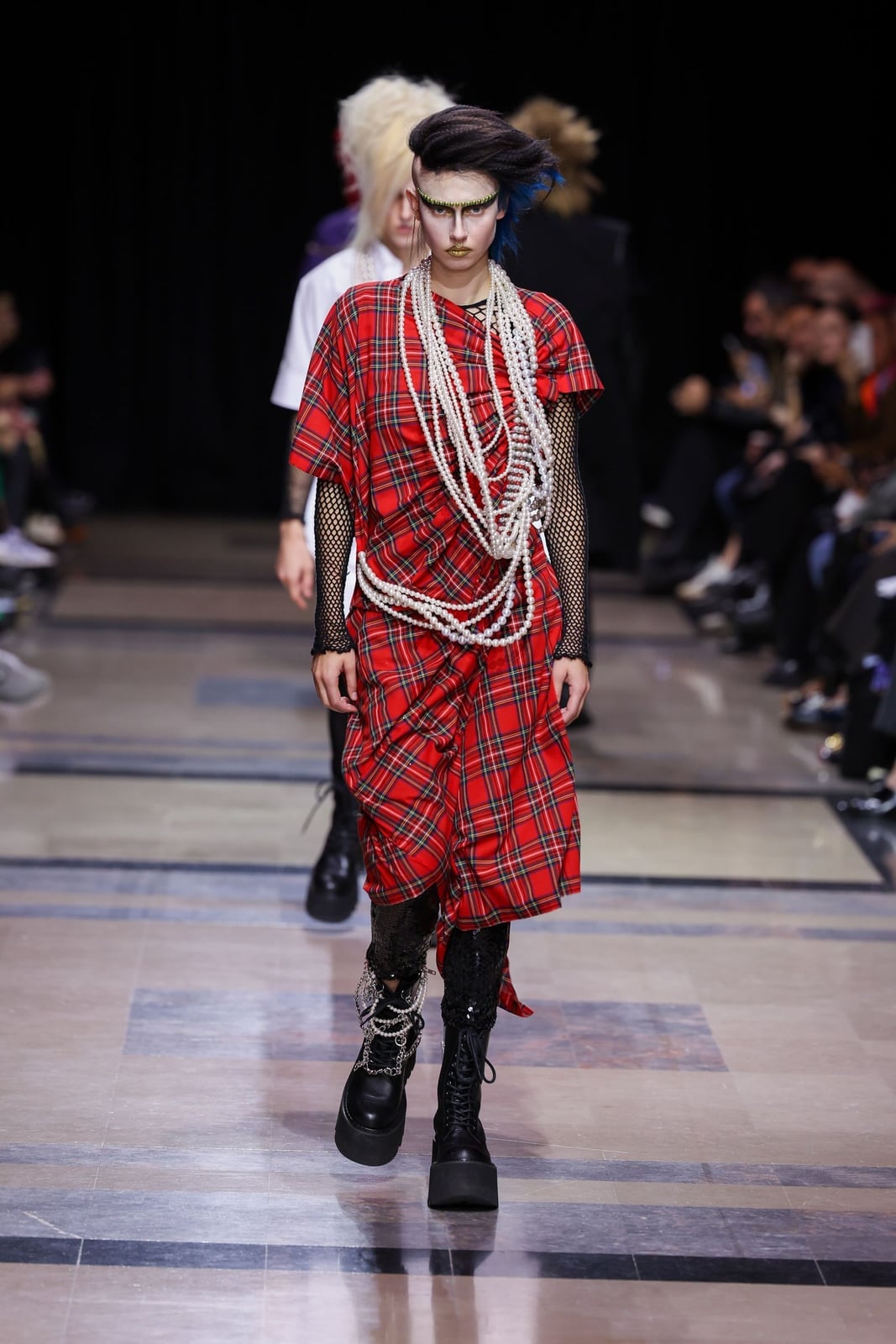 Plaid Tunic Dress Over Fishnet Top — Grunge Style