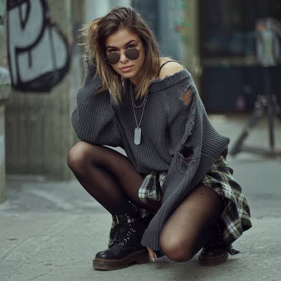 Distressed Knit Sweater with Cut-Out Sleeves — Grunge Style