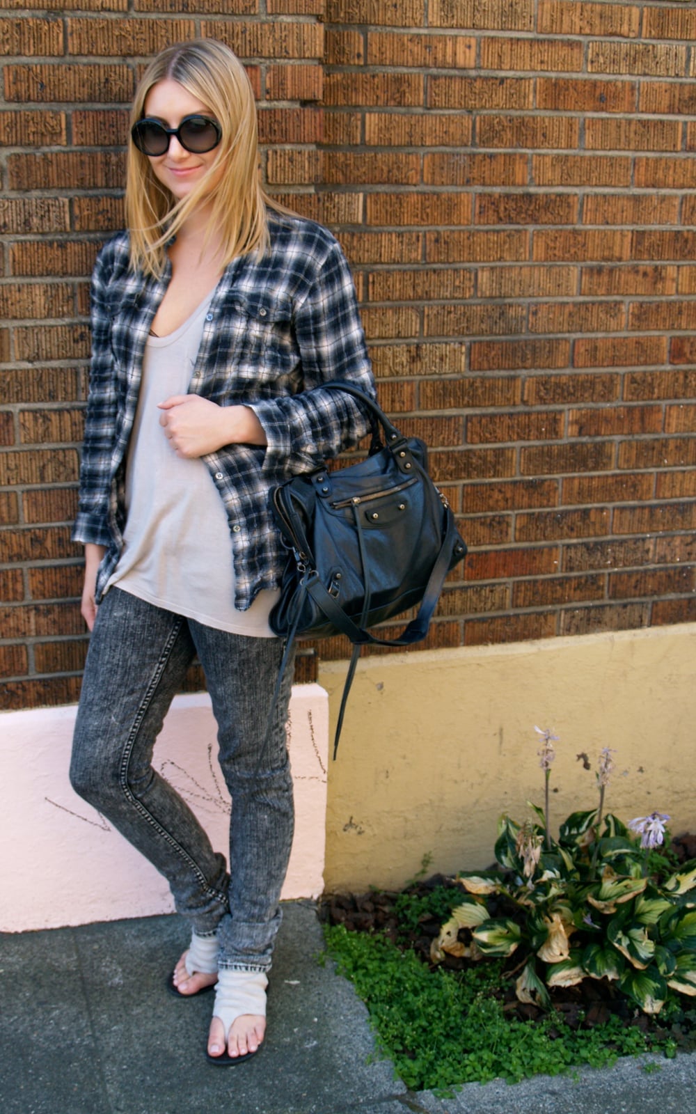 Acid-Wash Denim with Open Flannel Shirt — Grunge Style