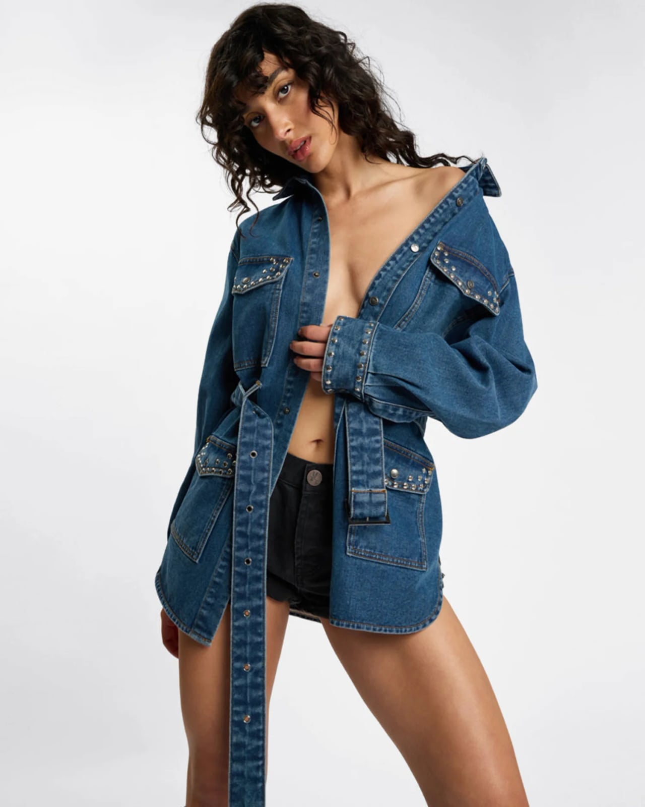 Studded Oversized Denim Jacket — Grunge Style