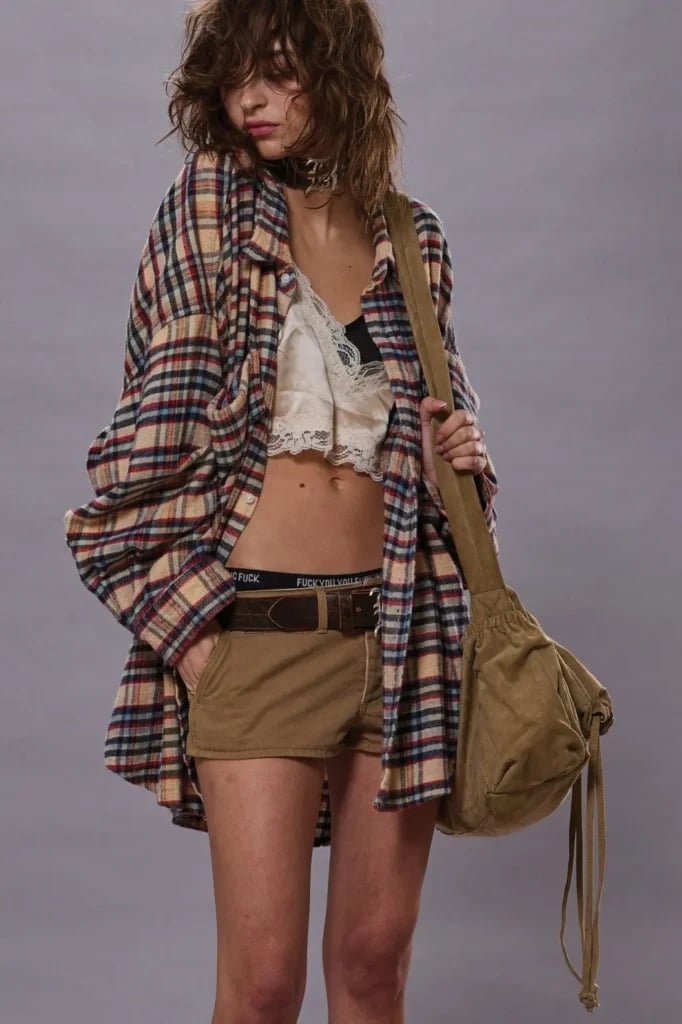 Oversized Plaid Flannel Shirt Open — Grunge Style