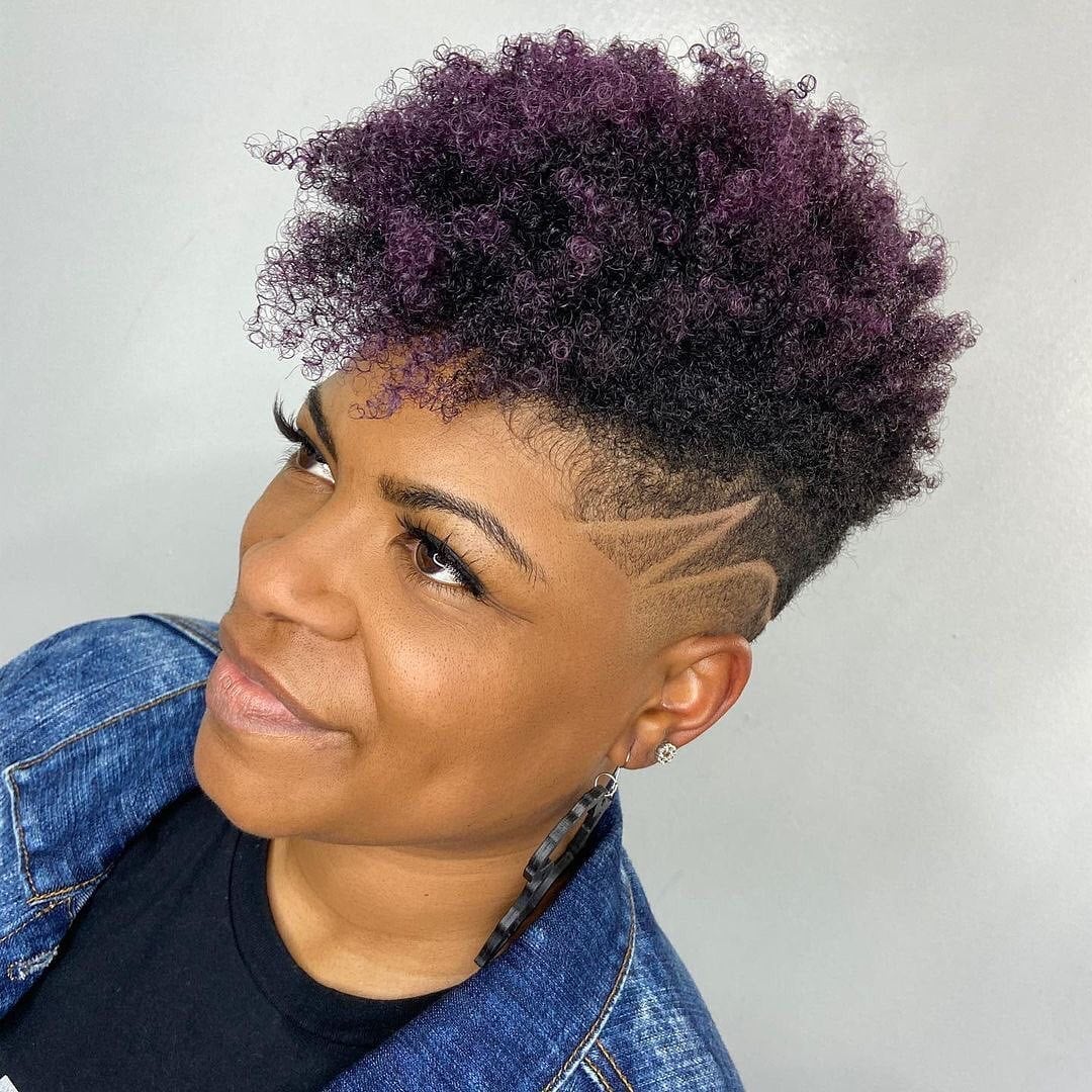 Textured Afro With Purple Highlights — Haircuts for Black Women