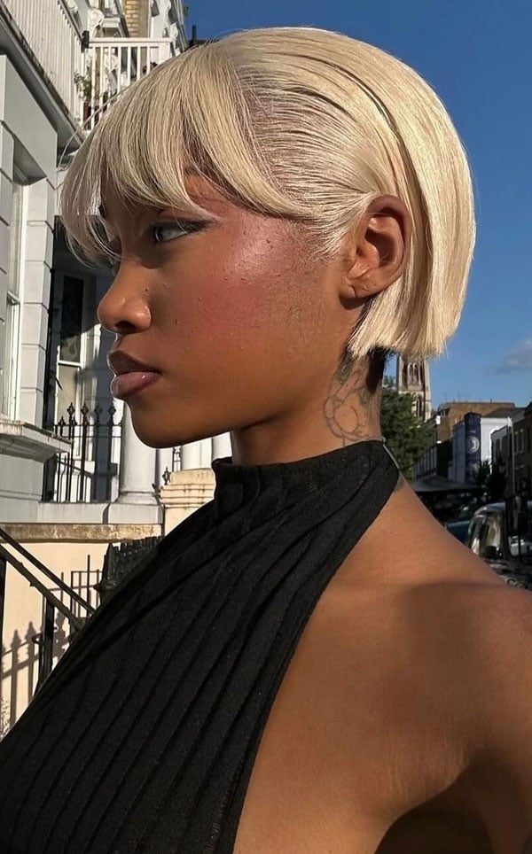 Platinum Blonde Bob With Blunt Bangs — Haircuts for Black Women