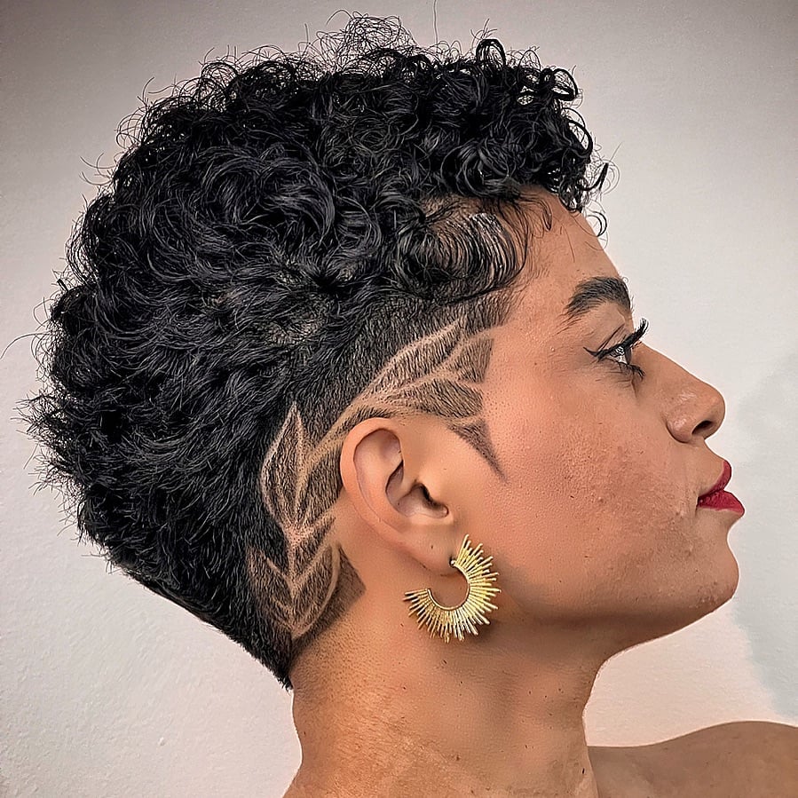 Pixie With Shaved Leaf Pattern — Haircuts for Black Women