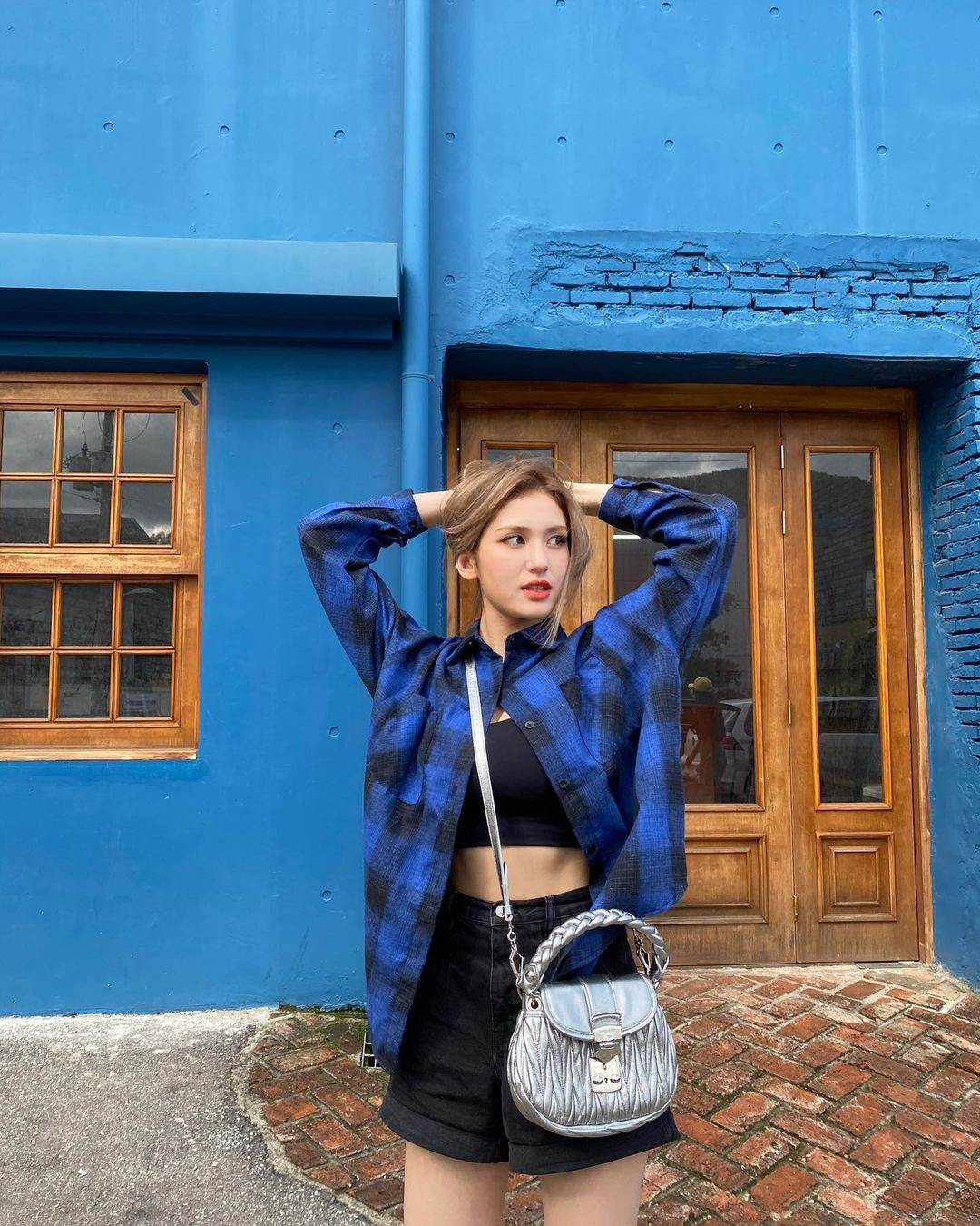 Plaid Oversized Shirt and Shorts Plaid Oversized Shirt and Shorts — K-pop Outfits