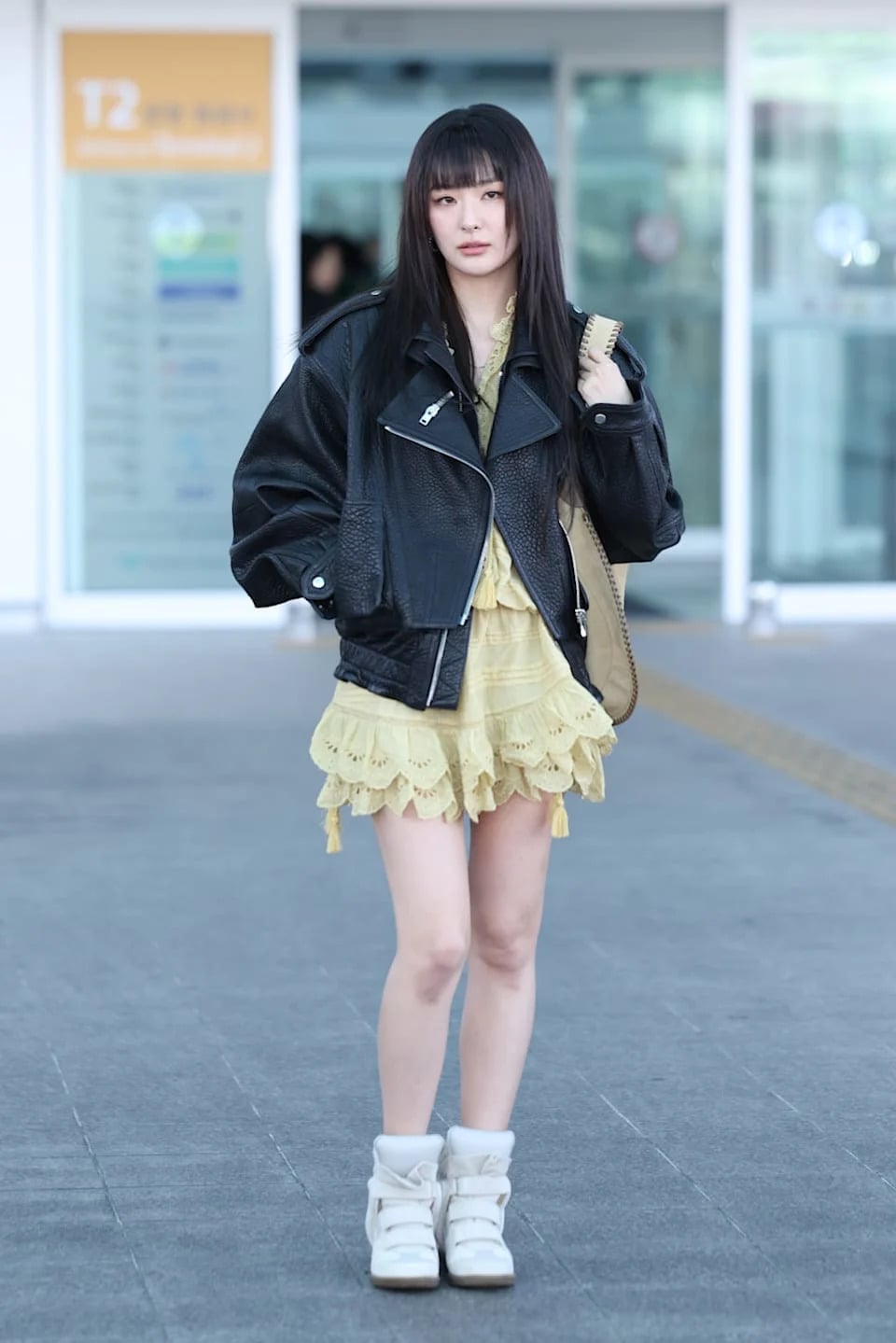 Leather Jacket Over Lace Dress Leather Jacket Over Lace Dress — K-pop Outfits